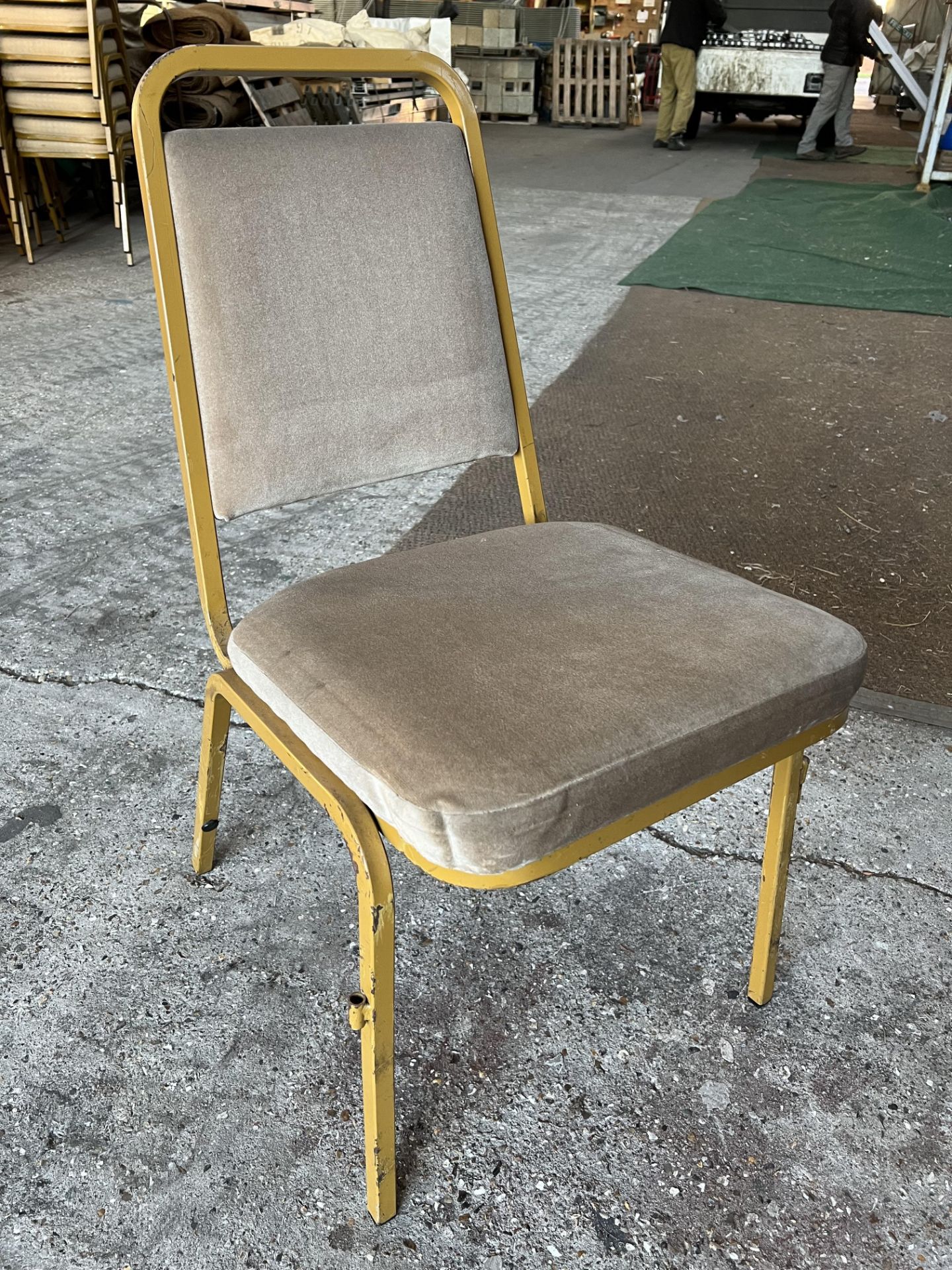 Approx 100 banquet chairs with beige seat and back. This lot is subject to VAT