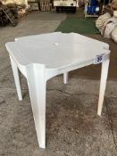 50 square white resin tables 70 x 70 x 71cms (h). This lot is subject to VAT