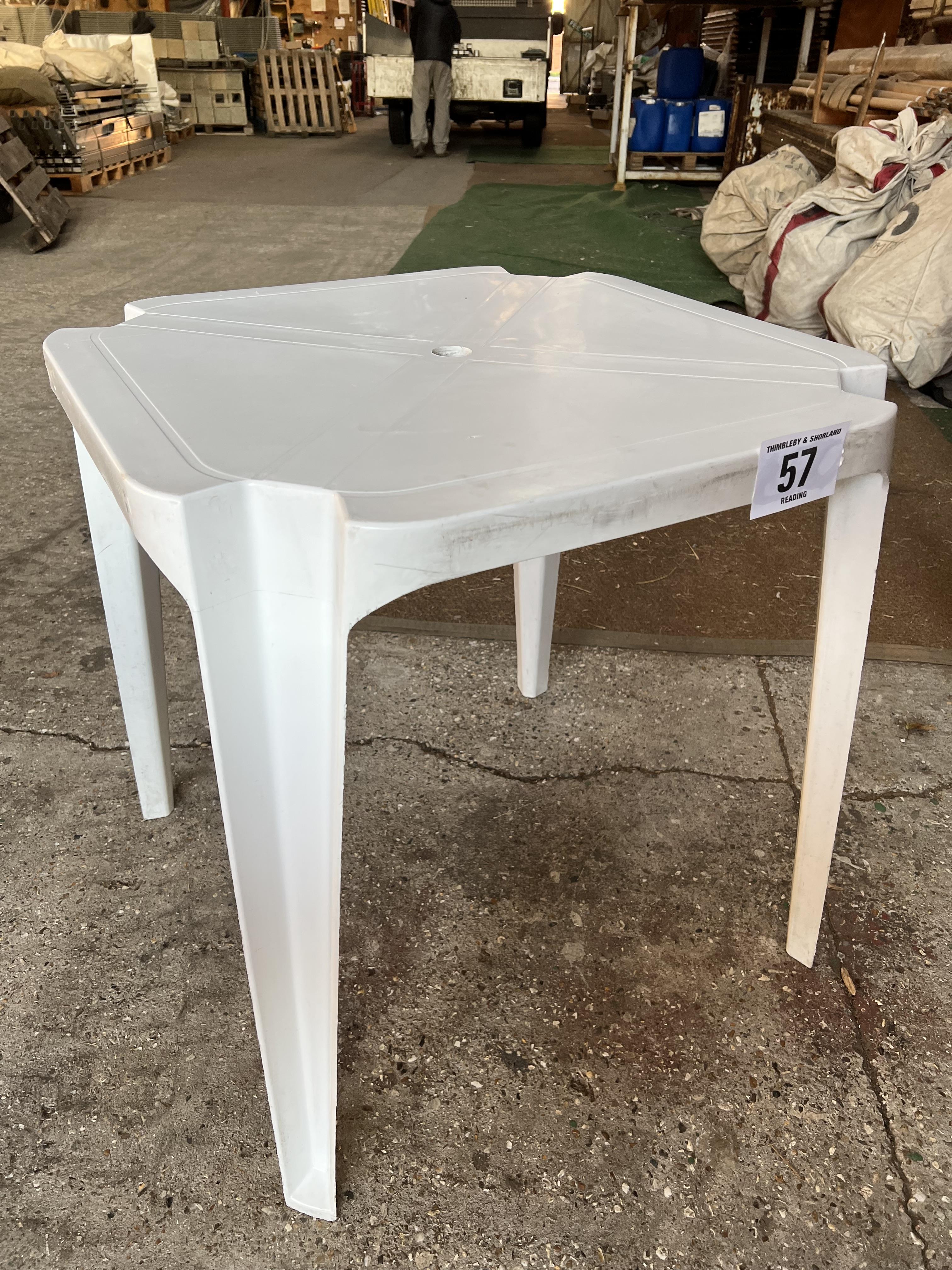 50 square white resin tables 70 x 70 x 71cms (h). This lot is subject to VAT
