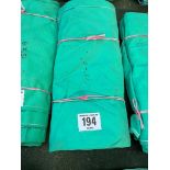 15ft x 9ft green cotton tarpaulin, hemmed, eyeletted and with ropes. This lot is subject to VAT