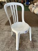 50 white resin bistro chairs. This lot is subject to VAT