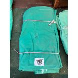 15ft x 9ft green cotton tarpaulin, hemmed, eyeletted and with ropes. This lot is subject to VAT