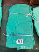 15ft x 9ft green cotton tarpaulin, hemmed, eyeletted and with ropes. This lot is subject to VAT