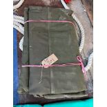 12ft x 12ft Khaki cotton tarpaulin, hemmed, eyeletted and with ropes. This lot is subject to VAT