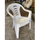 50 white resin garden armchairs. This lot is subject to VAT
