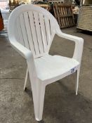 50 white resin garden armchairs. This lot is subject to VAT