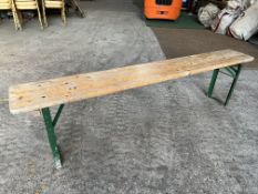 10 no 6ft long wooden benches with metal folding legs. This lot is subject to VAT