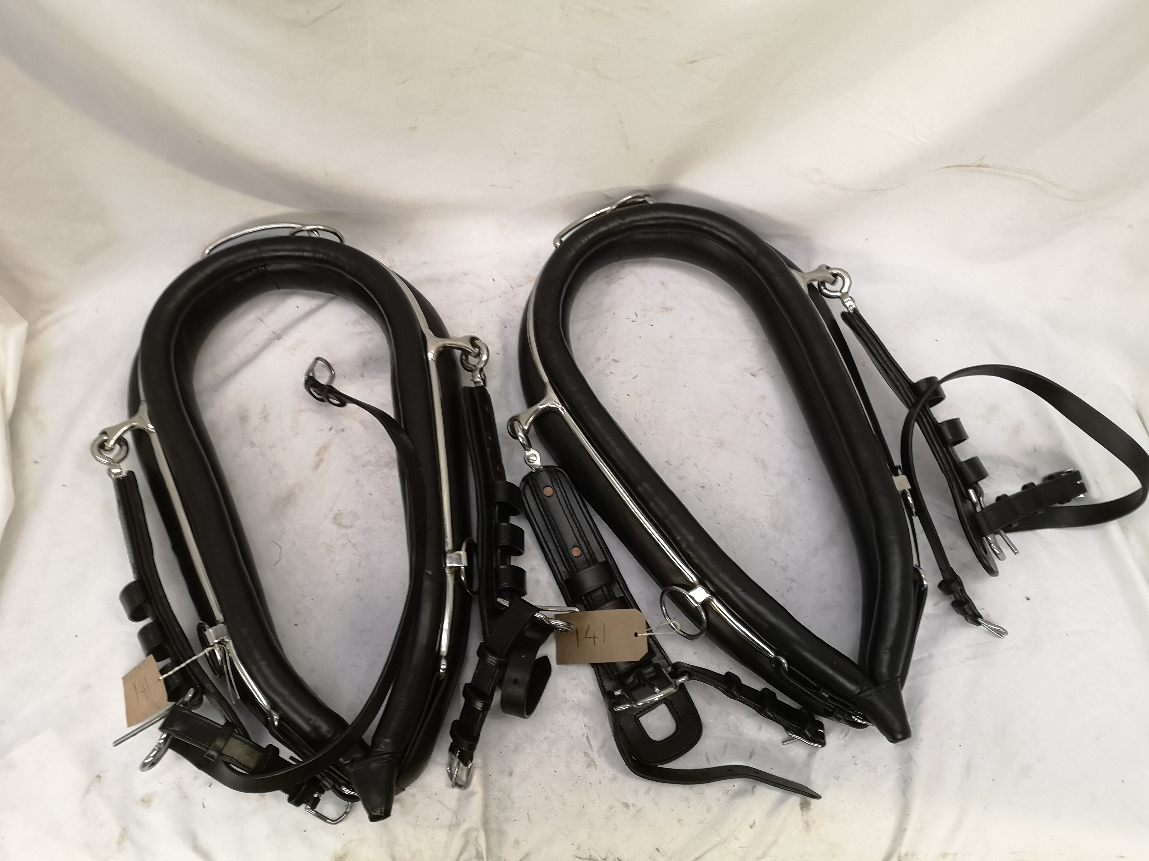 Set of PAIR harness, black and white metal with 22" collars. This lot carries VAT. - Image 7 of 9