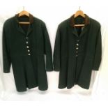 2 medium dark green livery jackets with green collars.