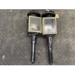 Pair of square fronted carriage lamps, black & nickel.