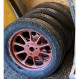 A set of 3 stud artillery wheels 19" with tyres,