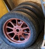 A set of 3 stud artillery wheels 19" with tyres,