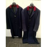 2 navy livery jackets with red collars, 1 medium, 1 large