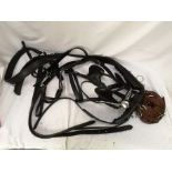 Set of PAIR harness, black and white metal with 22" collars. This lot carries VAT.