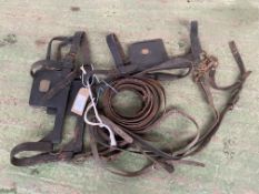 Pair of reins with 2 heavy horse bridles.