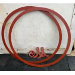 A pair of 35" ring plates for a dray and brake hangers with a brake wheel