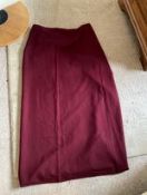 Maroon wool apron lined blue, 39x41" with adjustable fastening.