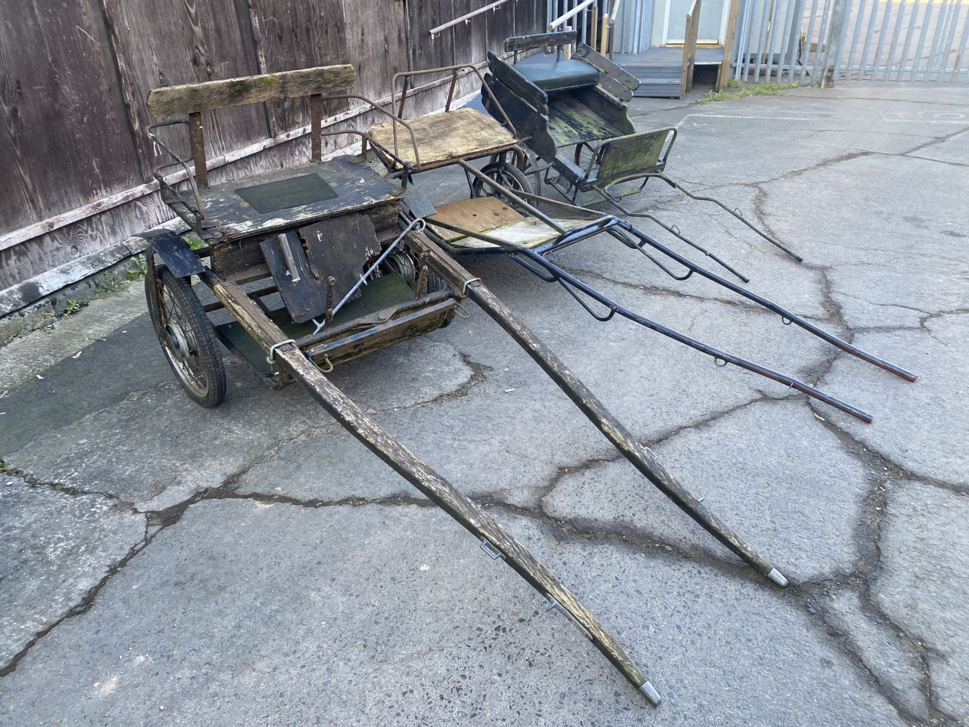 FOUR EXERCISE CARTS comprising three 2 wheel carts with metal frames and wire wheels; together - Image 4 of 9
