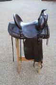 Western Stock Work Saddle c 1900 with stand.