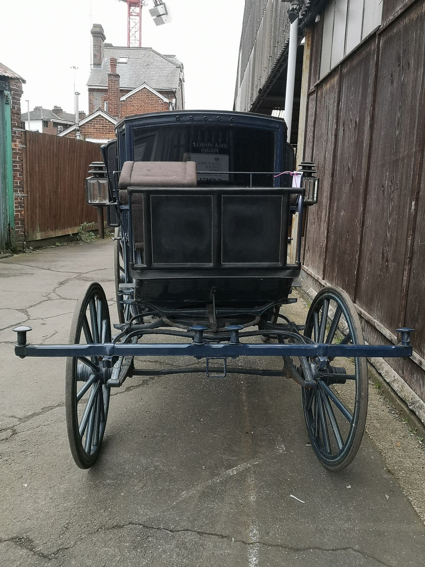 DOUBLE BROUGHAM built by C. Windover of London to suit 14.2hh single or pair. Painted black and blue - Image 3 of 11