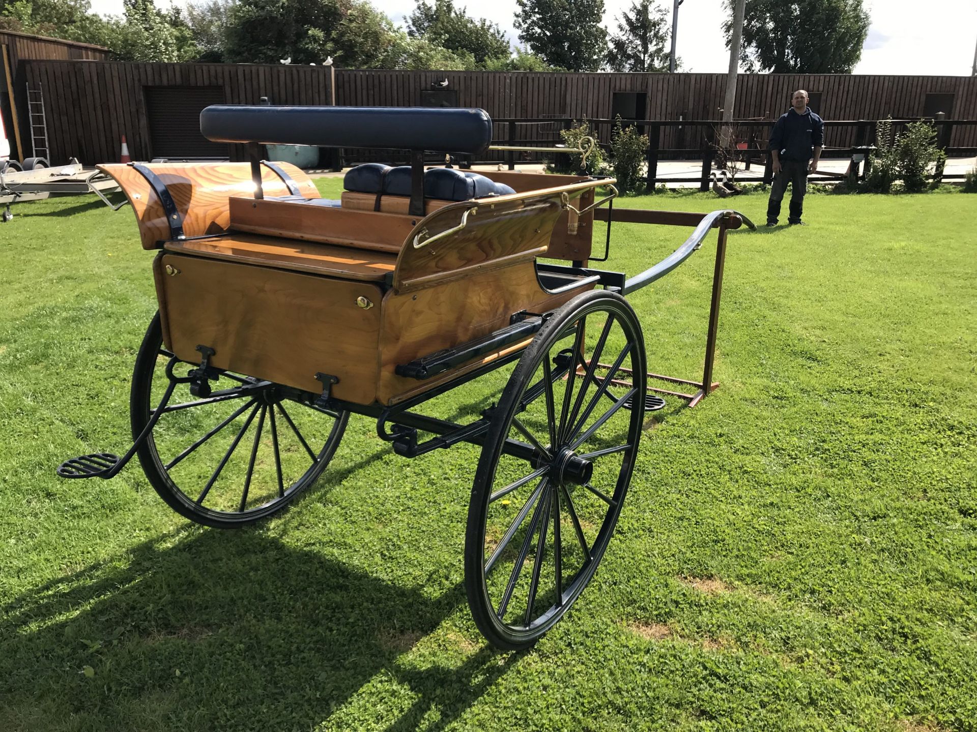 RALLI CAR to suit 14.2hh. Finished in natural varnished wood with blue undercarriage and shafts with - Image 3 of 4