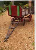 4 WHEEL GARDEN CART on iron shod rear wheels and iron front wheels with turntable. Includes drawer