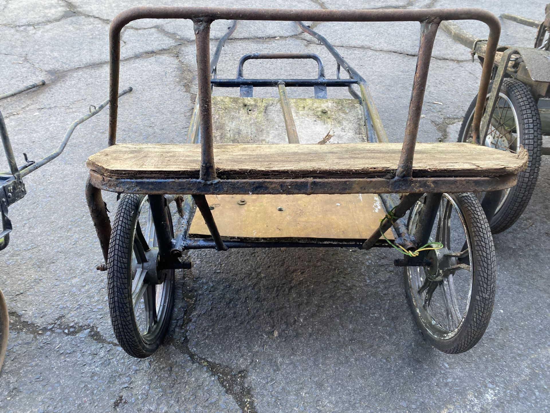 FOUR EXERCISE CARTS comprising three 2 wheel carts with metal frames and wire wheels; together - Image 6 of 9