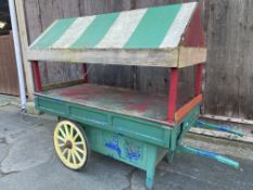 MARKET STALL hand cart. A covered stall on 2 iron shod wheels, with wiring to 13 amp socket. Size of