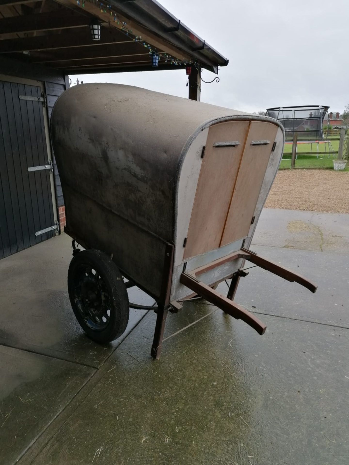 BAKER'S HAND CART with wooden body and metal curved roof faintly sign-written "....Gallop and Son, - Image 2 of 2