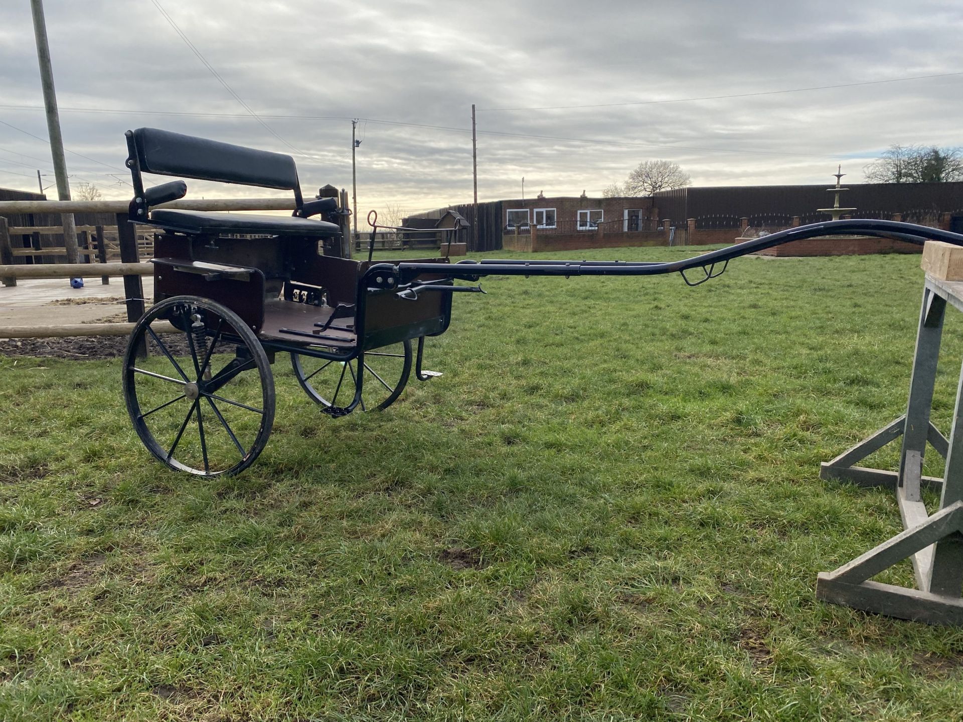 EXERCISE VEHICLE built by ERF to suit 13.2 to 15hh. Varnished natural wood body with black frame,