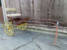 EXERCISE CART to suit 14hh. Varnished natural wood with red metal frame and shafts, on yellow