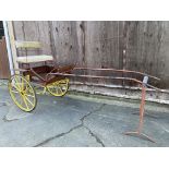 EXERCISE CART to suit 14hh. Varnished natural wood with red metal frame and shafts, on yellow