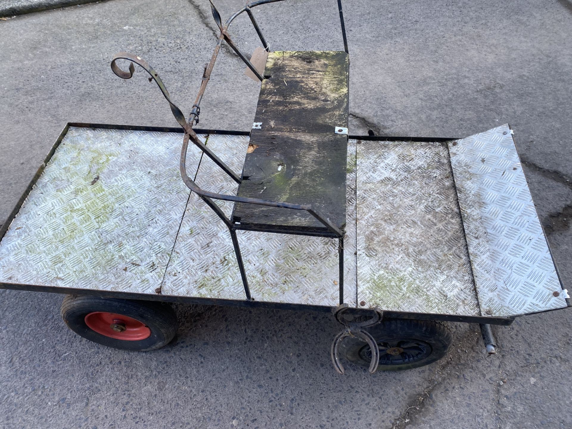 FOUR EXERCISE CARTS comprising three 2 wheel carts with metal frames and wire wheels; together - Image 8 of 9