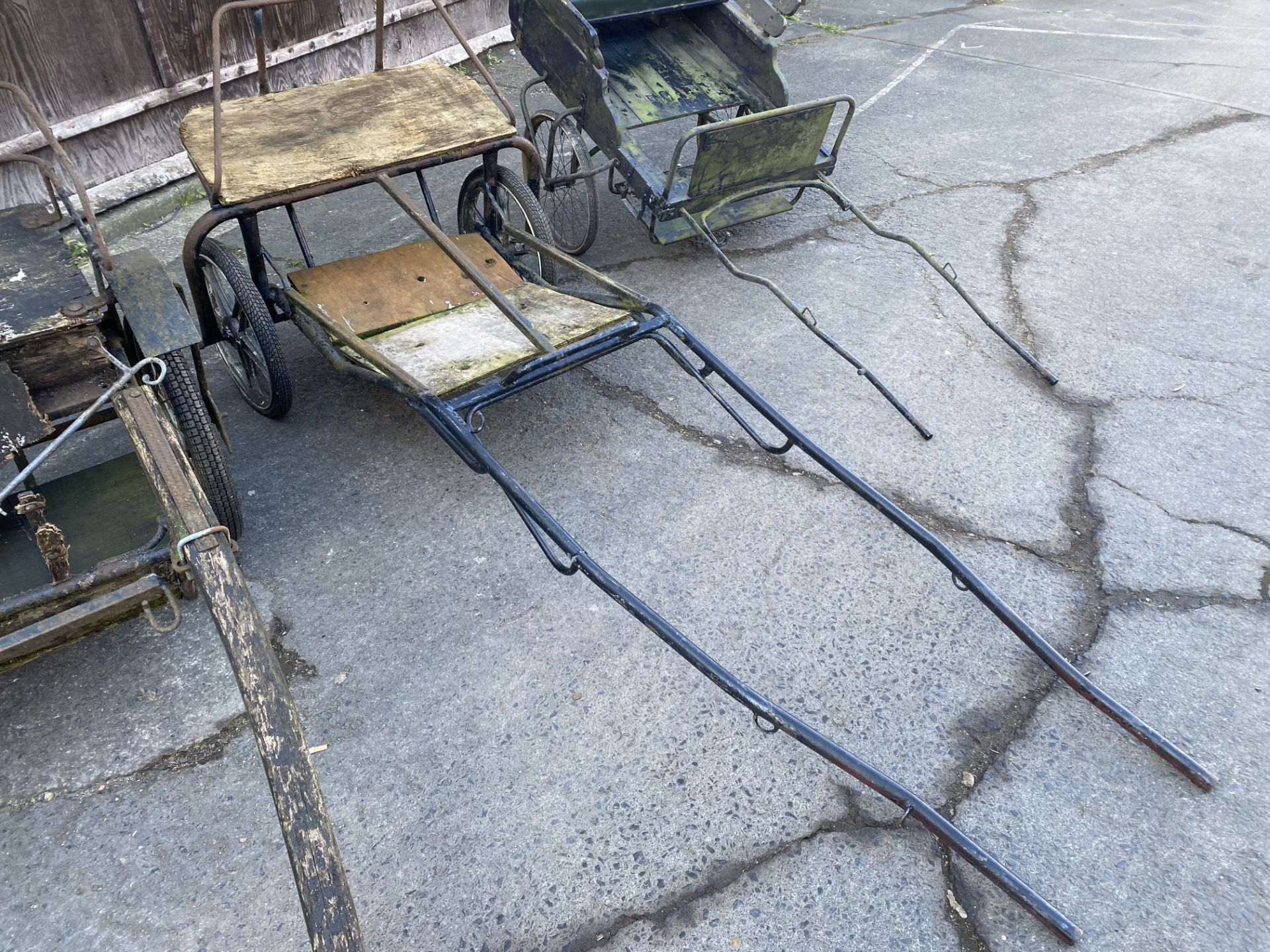 FOUR EXERCISE CARTS comprising three 2 wheel carts with metal frames and wire wheels; together - Image 3 of 9