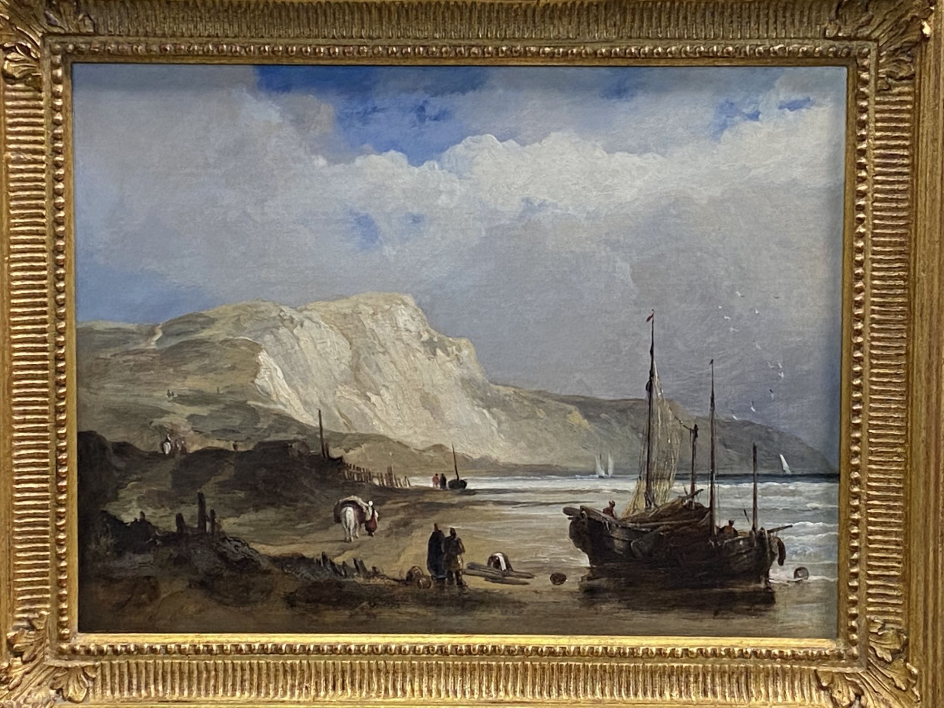 After Alfred Clint (British, 1807-83), framed oil on canvas, A View of Golden Cap, Charmouth - Image 6 of 6