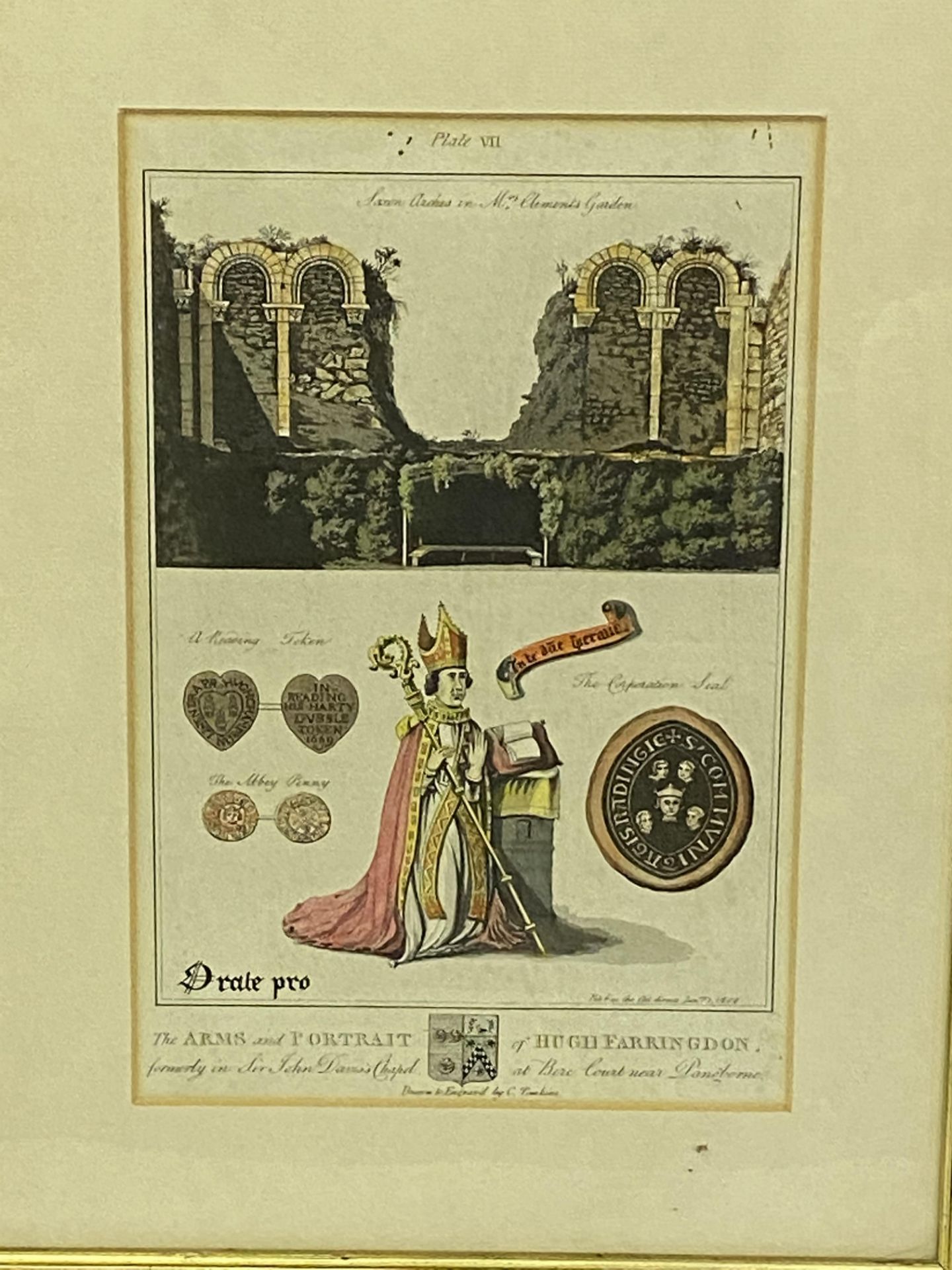 Framed and glazed print, the Arms of Hugh Faringdon - Bild 3 aus 4