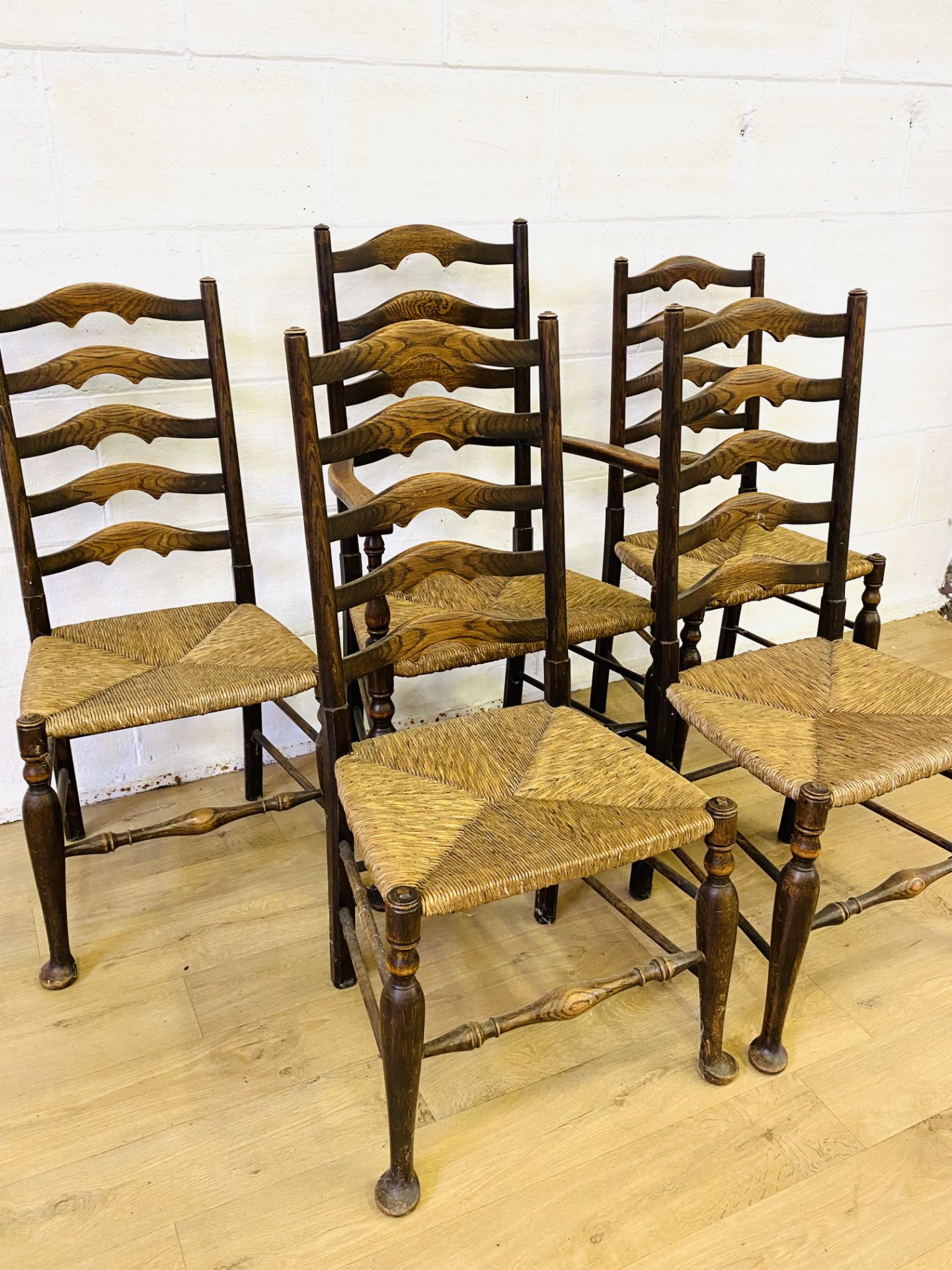 Five oak ladderback dining chairs - Image 8 of 9