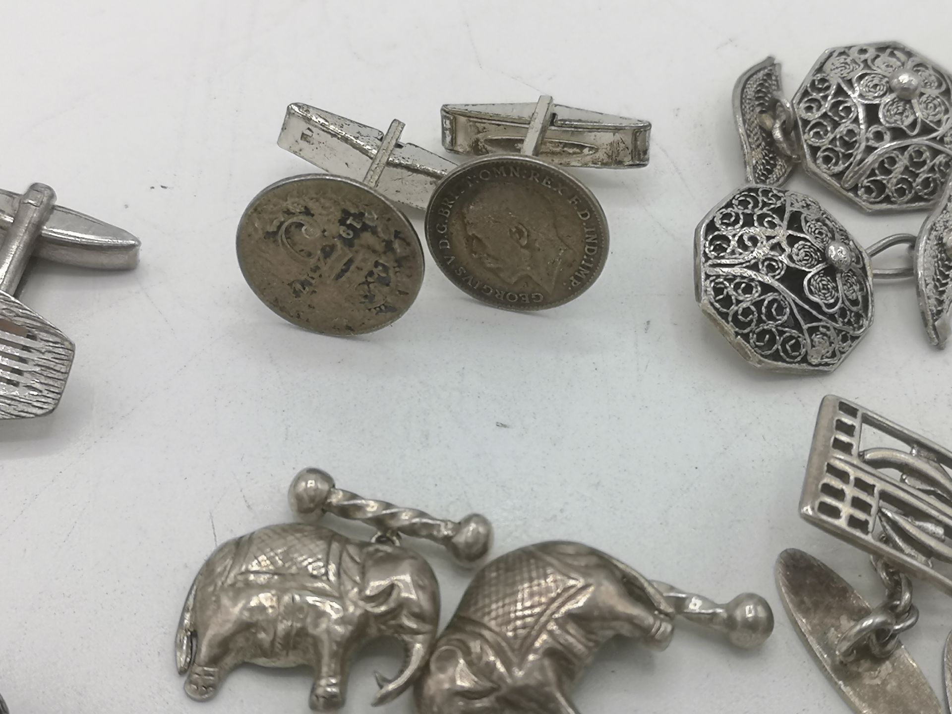 Six pairs of silver cufflinks - Image 4 of 6