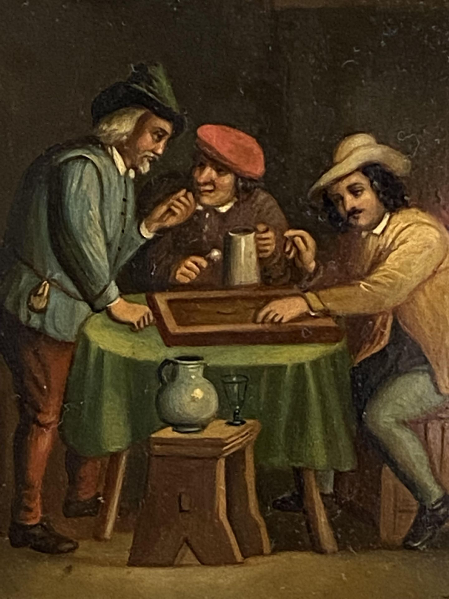 Oil on board of three man in an ale house - Image 2 of 4