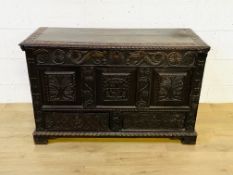 18th century carved oak mule chest