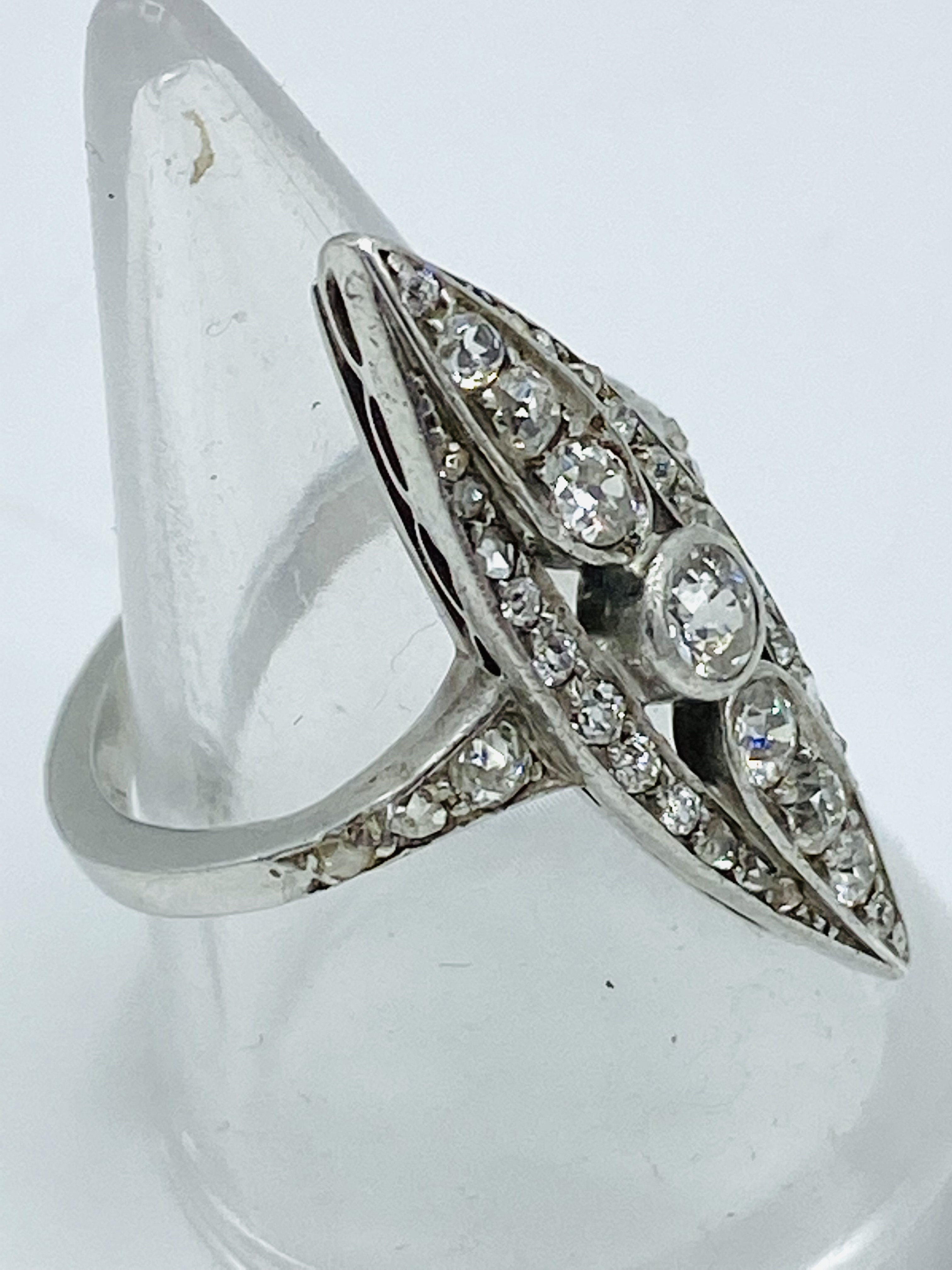 18ct white gold and diamond navette ring - Image 2 of 5