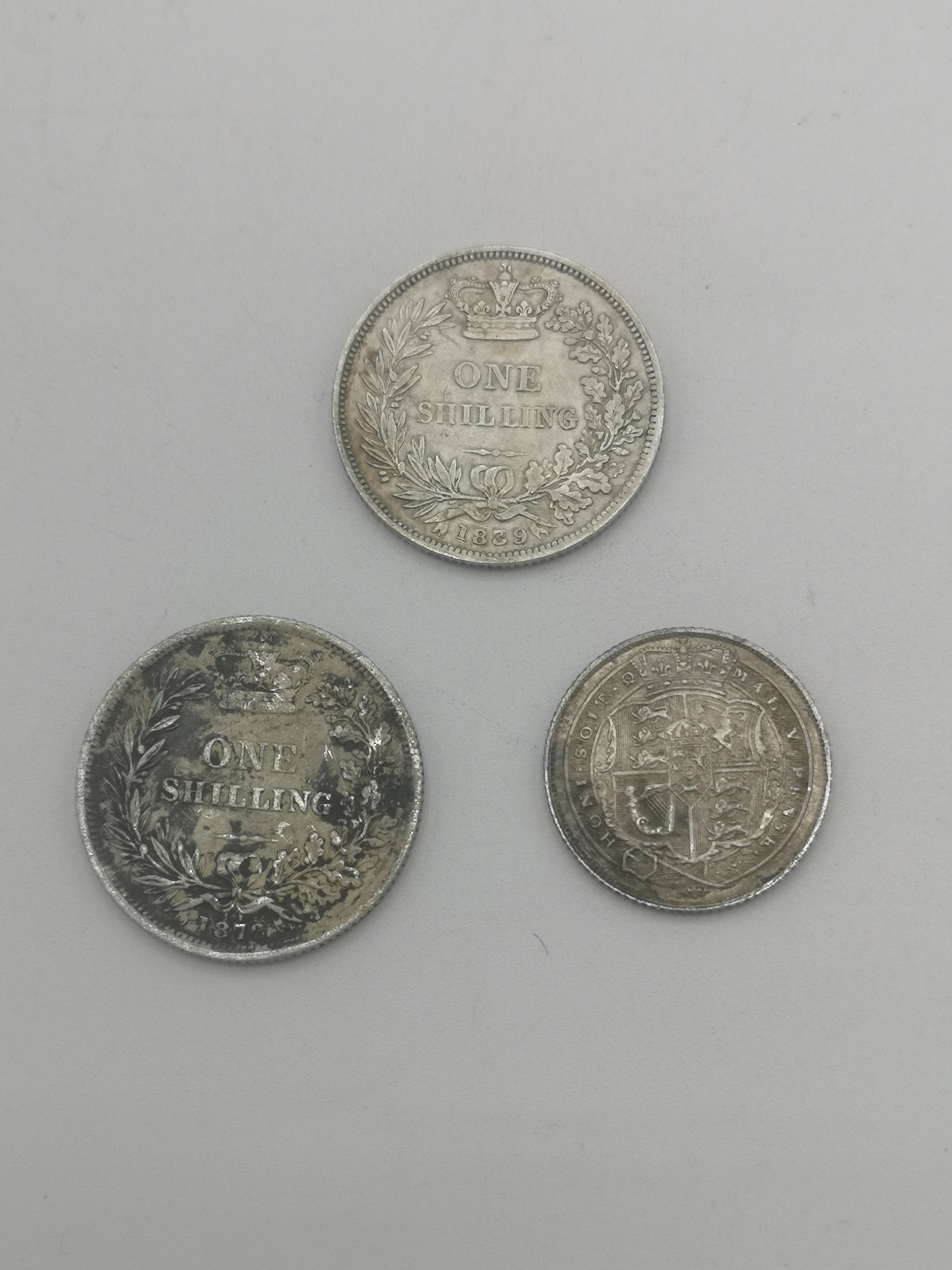 1819 silver sixpence; 1839 silver shilling; 1872 shilling. - Image 2 of 8