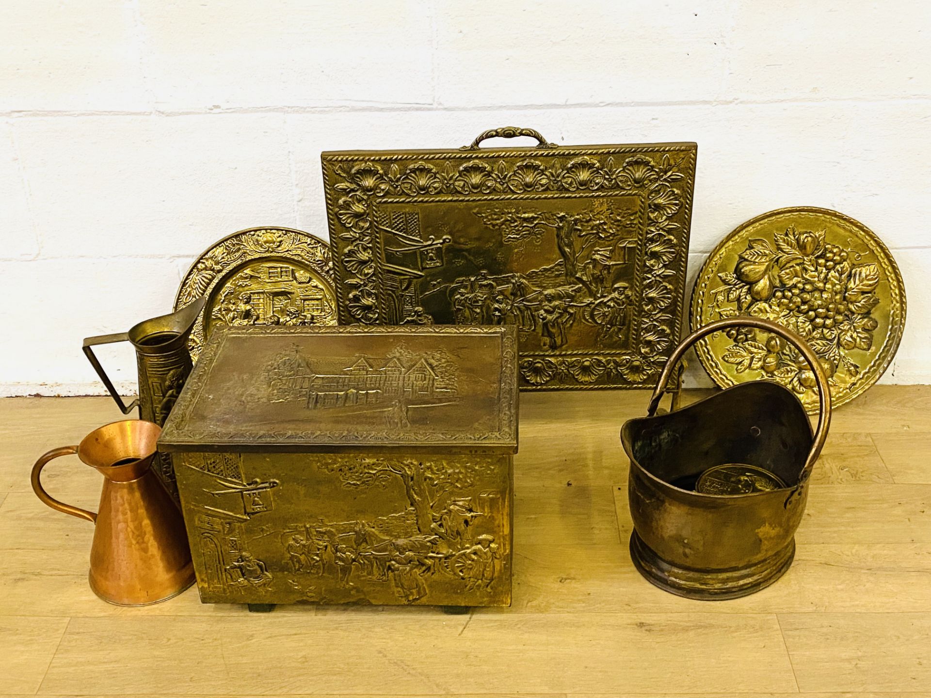 Brass firescreen and other items