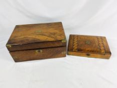 Mahogany writing box together with a mahogany veneer jewellery box
