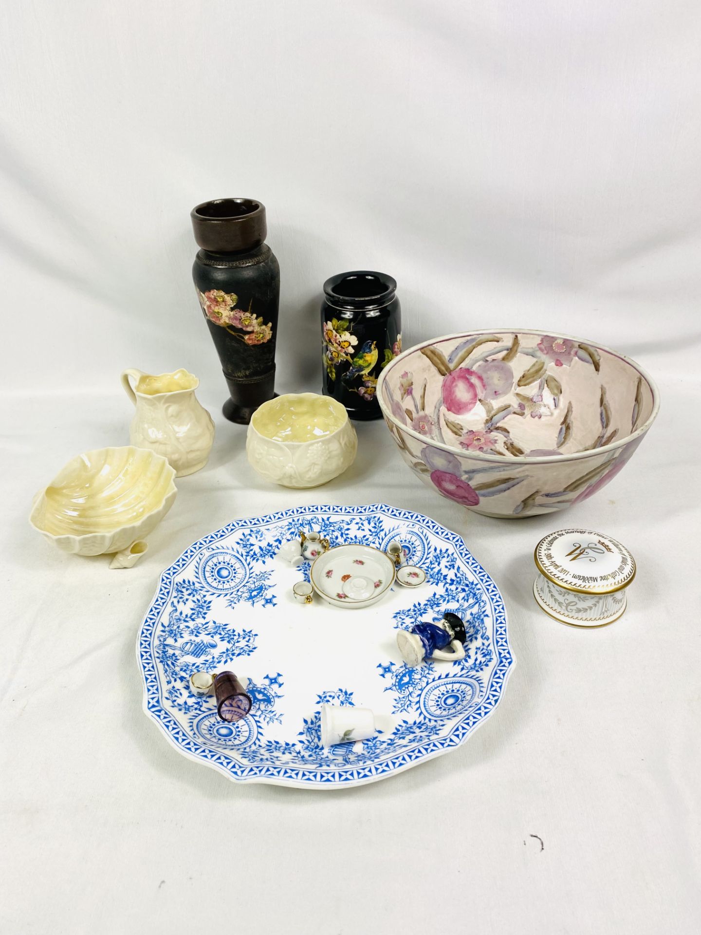 Three items of Belleek and other ceramics