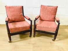 Two mahogany upholstered armchairs