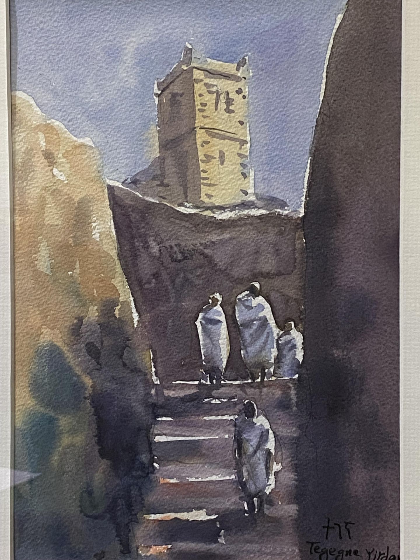 Watercolour of a Lalibela scene
