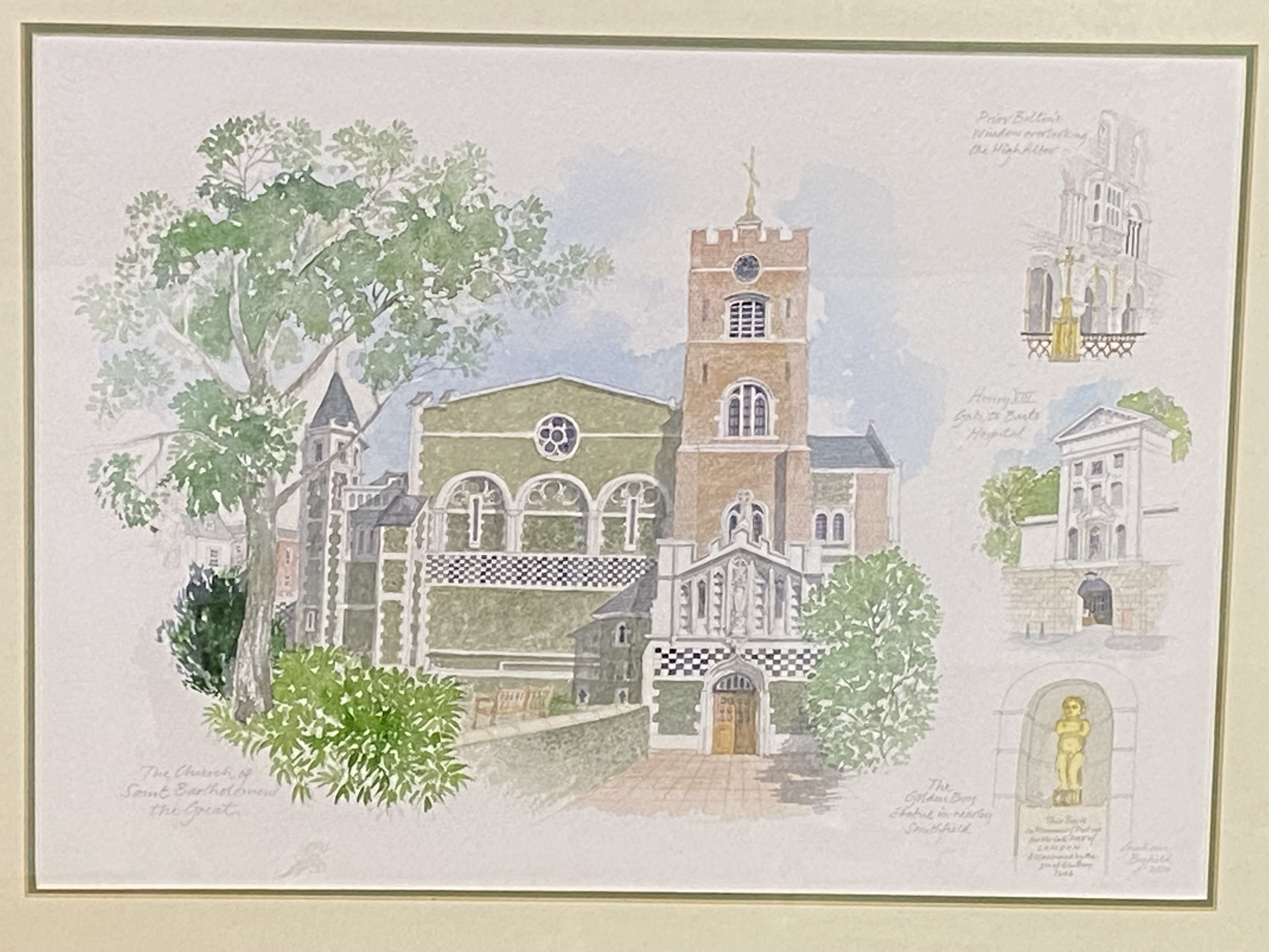 Watercolour of the Church of St. Bartholomew the Great - Image 4 of 5