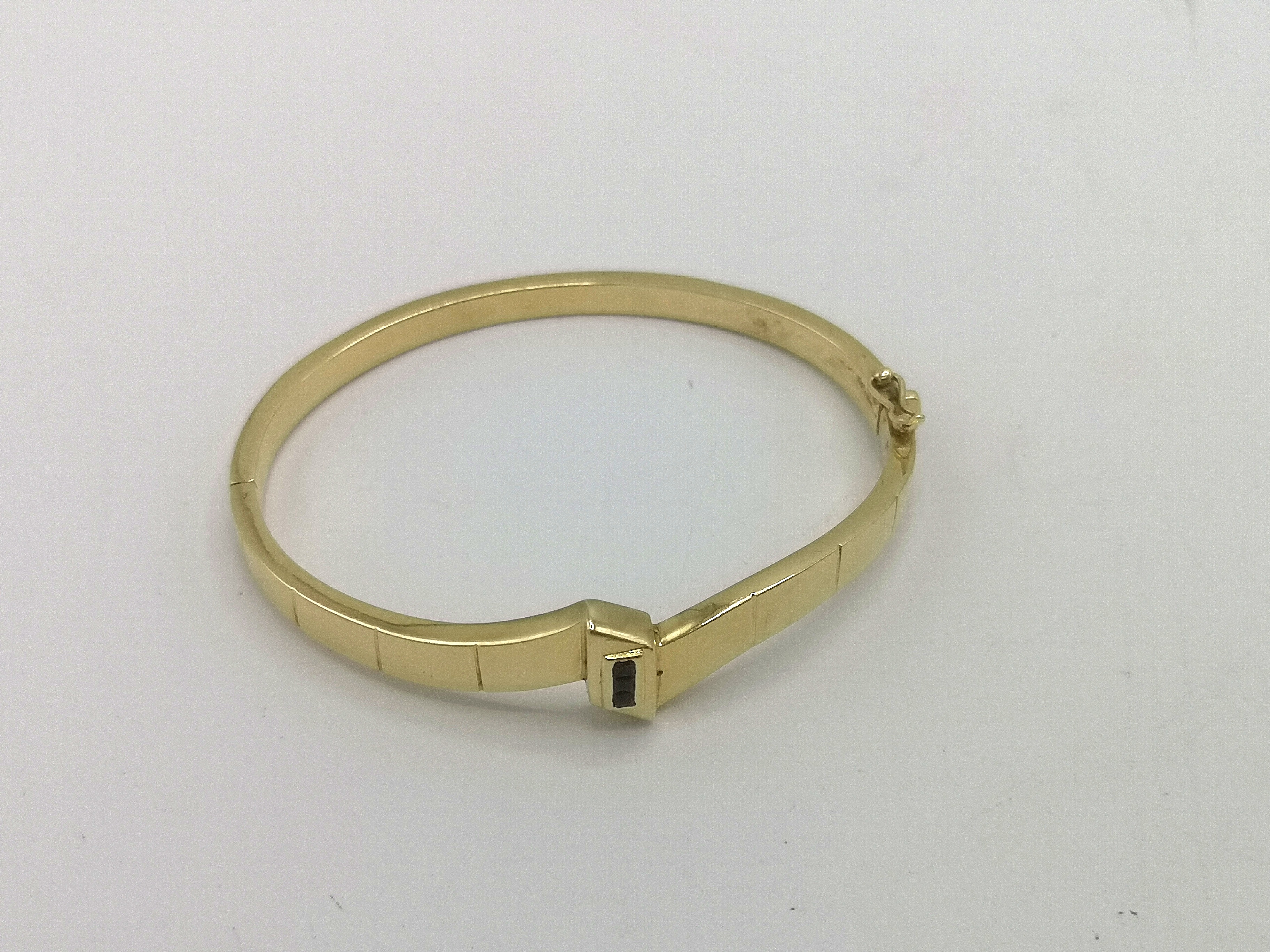 14ct gold bangle set with three pave set diamonds - Image 2 of 5