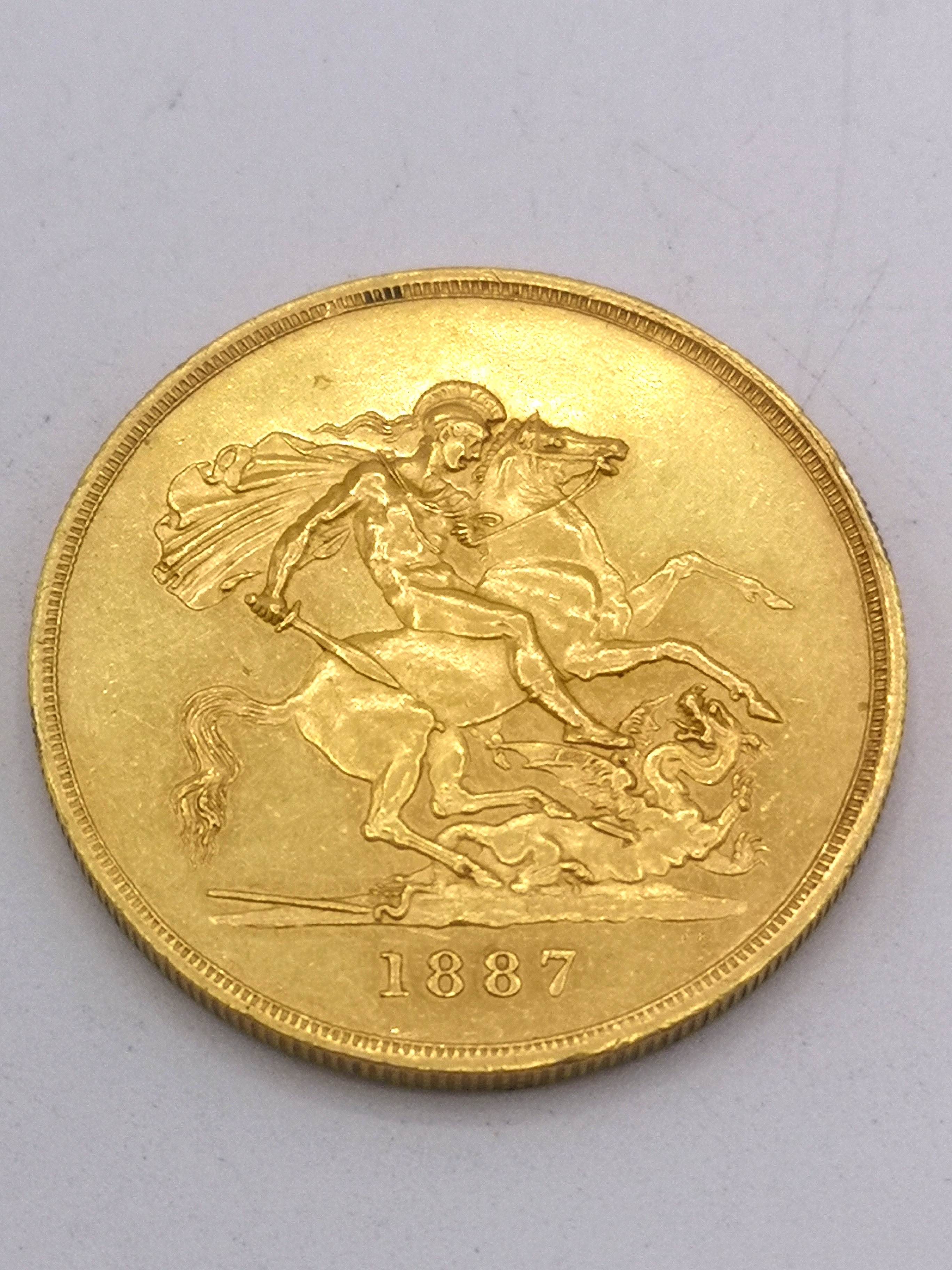 Queen Victoria jubilee five pounds gold coin, 1887 - Image 3 of 6